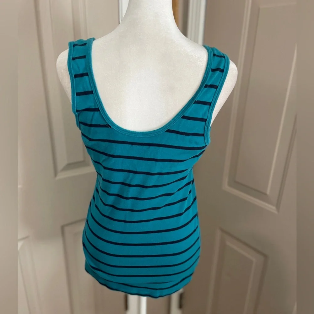 Guess dark teal & black striped tank top with rhinestone logo. Size XL. - Picture 5 of 8